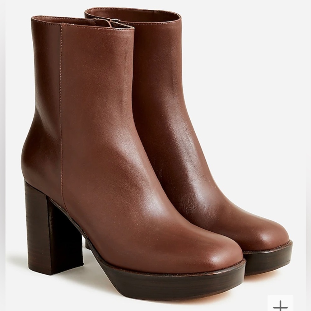 J. Crew platform stacked-heel boots, brown leather